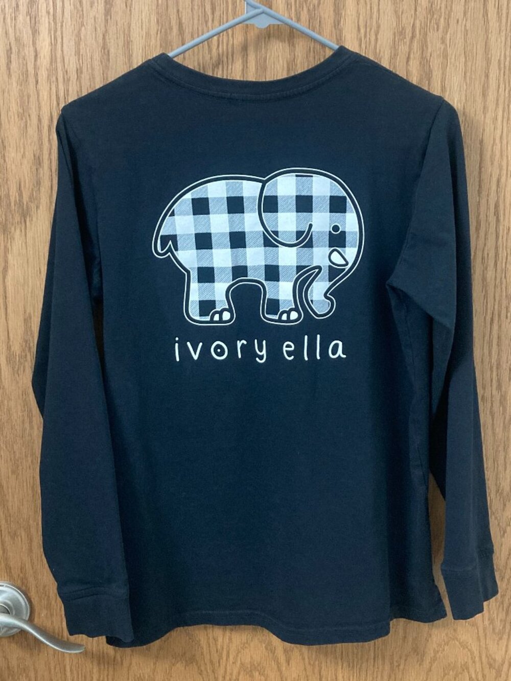 Ivory Ella Black Long Sleeve T With Plaid Elephant - S - Picture 3 of 5